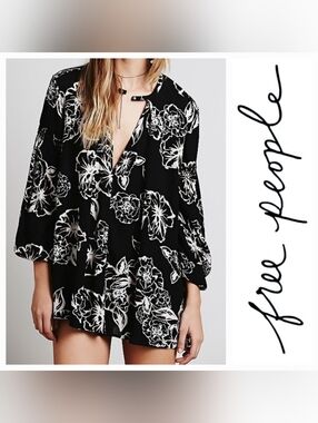 Free People Tree Swing Tunic Dress Onyx Combo Floral Print Sz M